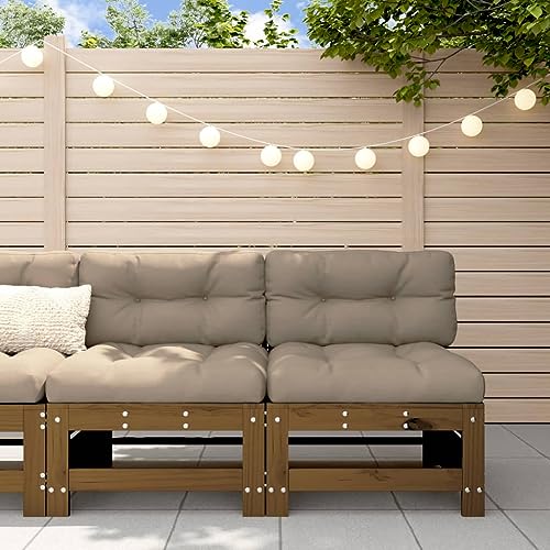 HaoChrymec Mittelsofas 2 STK. aus Massivholz Kiefer, Honigbraun, mit Kissen, Modulares Gartenmöbel Set, Lounge Sofa Outdoor, Gartensofa für Terrasse, 57,5 x 63,5 x 60 cm von HaoChrymec