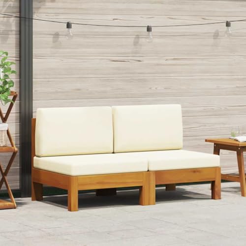 HaoChrymec Mittelsofas 2 STK. mit Cremeweißen Kissen Massivholz Akazie, Robustes Design, Modulare Sitzgruppe Outdoor, Gartensofa für Garten und Terrasse, Lounge Sofa Outdoor, 61 x 63 x 60 cm von HaoChrymec