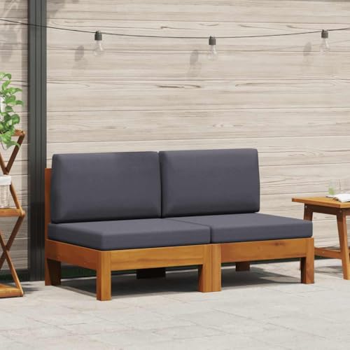 HaoChrymec Mittelsofas 2 STK. mit Dunkelgrauen Kissen, Massivholz Akazie, Outdoor Sofa, Lounge Möbel für Garten und Terrasse, Gartenmöbel Set, 61 x 63 x 60 cm von HaoChrymec