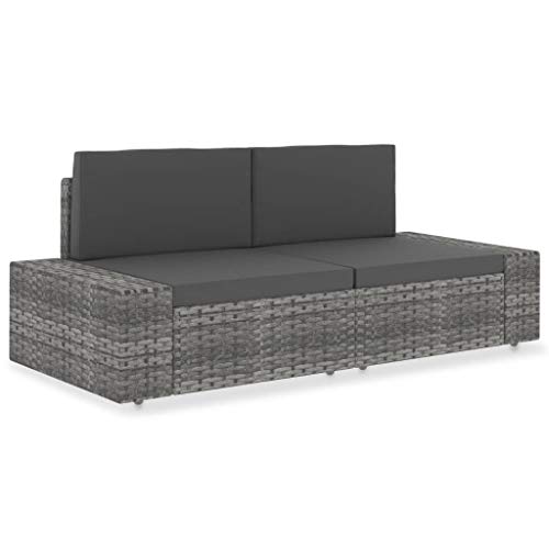 HaoChrymec Modulares 2-Sitzer-Sofa aus Poly Rattan mit Pulverbeschichtetem Stahlrahmen, Bequemes Outdoor Sofa, Flexibles Design, Gartensofa, Balkon Sofa, Grau, 78.5 x 65.5 x 52 cm von HaoChrymec