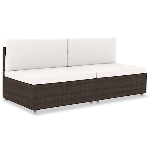 HaoChrymec Modulares 2-Sitzer-Sofa mit PE-Rattan, Pulverbeschichtetem Stahl, Abnehmbaren Kissen, Outdoor Sofa, Gartenmöbel Set, Balkon Sofa, Braun, 58.5 x 65.5 x 52 cm von HaoChrymec