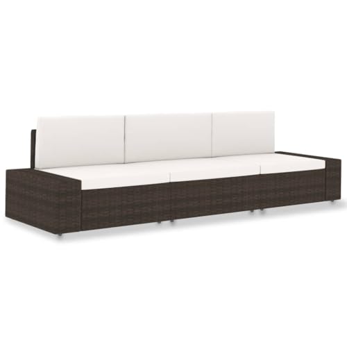 HaoChrymec Modulares 3-Sitzer-Sofa aus Poly Rattan Braun, Pulverbeschichteter Stahlrahmen, Komfortable Sitzpolster, Gartensofa, Balkon Sofa, Outdoor Sofa, 58.5 x 65.5 x 52 cm von HaoChrymec