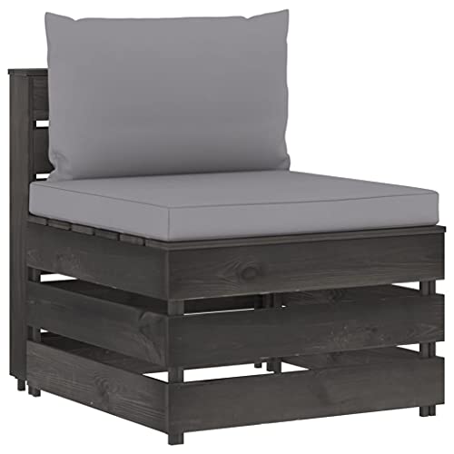 HaoChrymec Modulares Mittelsofa aus Kesseldruckimprägniertem Kiefernholz, Grau, Lounge Sofa Outdoor mit Kissen, Gartenmöbel Set, Gartensofa für Terrasse und Garten, 60 x 70 x 66 cm von HaoChrymec