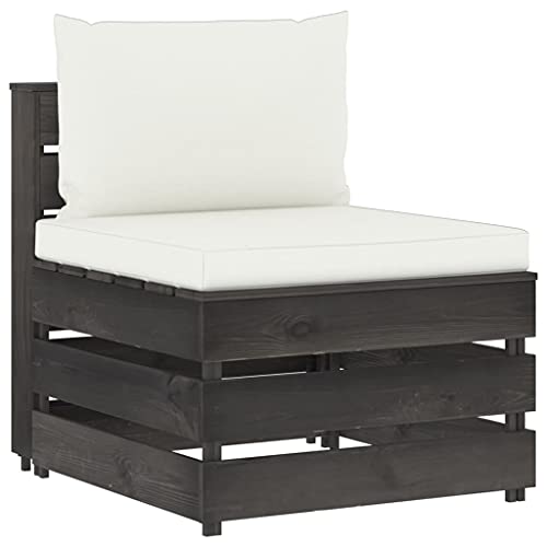 HaoChrymec Modulares Mittelsofa mit Kissen, Kesseldruckimprägniertes Kiefernholz, Grau, Lounge Sofa Outdoor, Gartenmöbel Set, Outdoor Sofa, 60 x 70 x 66 cm von HaoChrymec