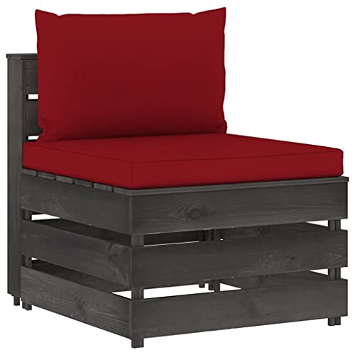 HaoChrymec Modulares Mittelsofa mit Kissen Grau aus imprägniertem Kiefernholz, Lounge Sofa Outdoor, Gartensofa, Sitzgruppe Outdoor, 60 x 70 x 66 cm von HaoChrymec