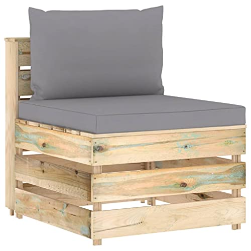 HaoChrymec Modulares Mittelsofa mit Kissen Grün aus imprägniertem Kiefernholz, Lounge Sofa Outdoor, Gartensofa, Sitzgruppe Outdoor, Grau, 60 x 70 x 66 cm von HaoChrymec