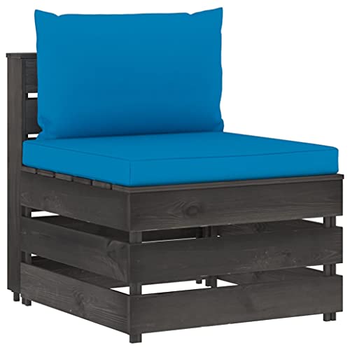 HaoChrymec Modulares Mittelsofa mit Kissen aus Kesseldruckimprägniertem Kiefernholz, Grau, Lounge Sofa Outdoor, Gartenmöbel Set, Sitzgruppe Outdoor, 60 x 70 x 66 cm von HaoChrymec