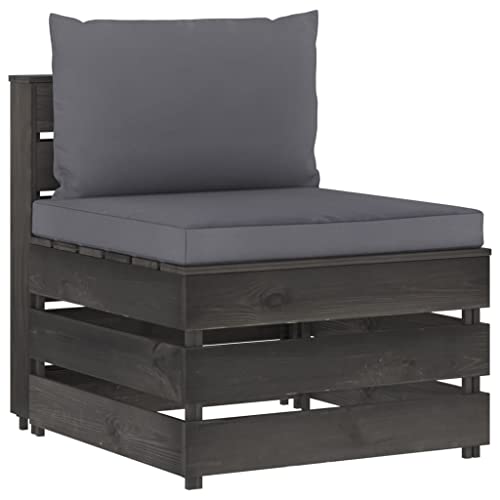HaoChrymec Modulares Mittelsofa mit Kissen aus imprägniertem Holz, Grau, Lounge Sofa Outdoor, Gartensofa, Sitzgruppe Outdoor, 60 x 70 x 66 cm von HaoChrymec