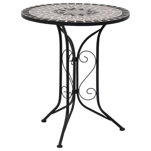 HaoChrymec Mosaik-Bistrotisch Grau mit Keramikplatte, Gestell aus pulverbeschichtetem Eisen, Beistelltisch Outdoor, Gartentisch Wetterfest, 60 cm von HaoChrymec