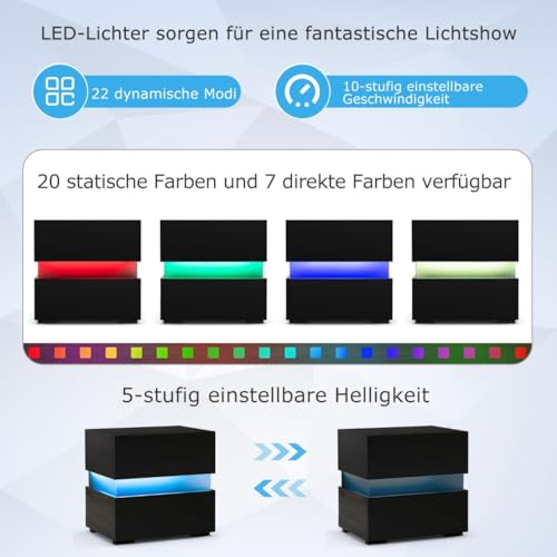 HaoChrymec Nachttisch 2er Set Mit LED, Hochglanz Nachtschrank Mit 2 Schubladen, Smart Nachttisch Mit Fernbedienung, Nachtkommode Mit LED-Beleuchtung, Schwarz, 45 x 35 x 45 cm HaoChrymec Nachttisch 2er Set Mit LED, Hochglanz Nachtschrank Mit 2 Schubladen, Smart Nachttisch Mit Fernbedienung, Nachtkommode Mit LED-Beleuchtung, Schwarz, 45 x 35 x 45 cm von HaoChrymec