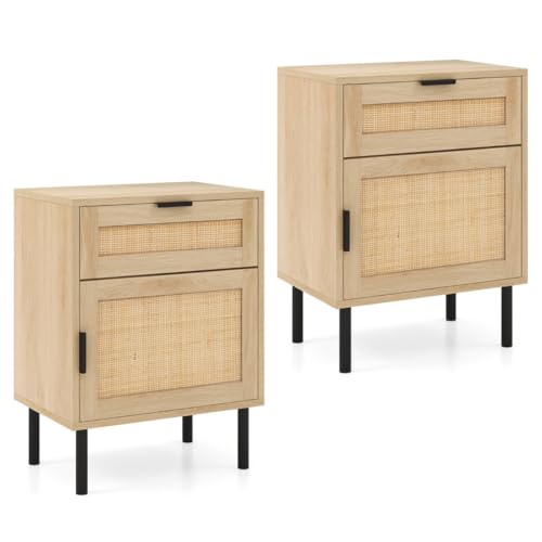 HaoChrymec Nachttisch Rattan 2er Set mit Schublade und Schrank, Kommode für Schlafzimmer, Side Table für Wohnzimmer, Natur, 45 x 30 x 59 cm HaoChrymec Nachttisch Rattan 2er Set mit Schublade und Schrank, Kommode für Schlafzimmer, Side Table für Wohnzimmer, Natur, 45 x 30 x 59 cm von HaoChrymec