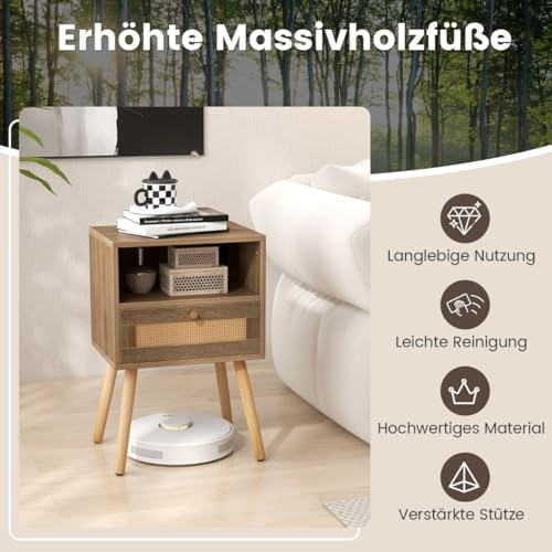 HaoChrymec Nachttisch Rattan 2er Set mit Schublade & offenem Fach, Kommode für Schlafzimmer, Side Table für Wohnzimmer, Bambus-Design, Natur, 40 x 30 x 60,5 cm HaoChrymec Nachttisch Rattan 2er Set mit Schublade & offenem Fach, Kommode für Schlafzimmer, Side Table für Wohnzimmer, Bambus-Design, Natur, 40 x 30 x 60,5 cm von HaoChrymec