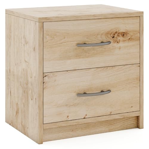 HaoChrymec Nachttisch mit 2 Schubladen, Kleiner Beistelltisch, Nachtschrank Sofatisch, Nachtkommode aus Holz, Eiche, 38.5 x 28 x 39 cm von HaoChrymec