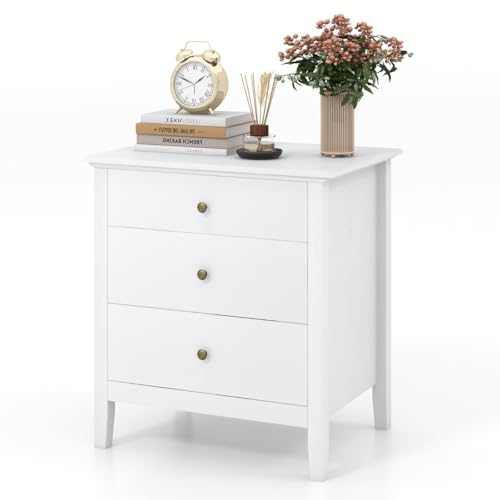 HaoChrymec Nachttisch mit 3 Schubladen, Beistelltisch Nachtkommode aus MDF, Kommode mit Schubladen, Side Table Bedroom, Nachttisch Weiß, 60 x 45 x 66 cm von HaoChrymec