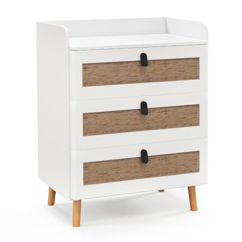 HaoChrymec Nachttisch mit 3 Schubladen, Massivholzbeine, Nachtkommode im Boho-Stil, Kommode mit Schubladen, Side Table Bedroom, Weiß, 60 x 40 x 75 cm HaoChrymec Nachttisch mit 3 Schubladen, Massivholzbeine, Nachtkommode im Boho-Stil, Kommode mit Schubladen, Side Table Bedroom, Weiß, 60 x 40 x 75 cm von HaoChrymec