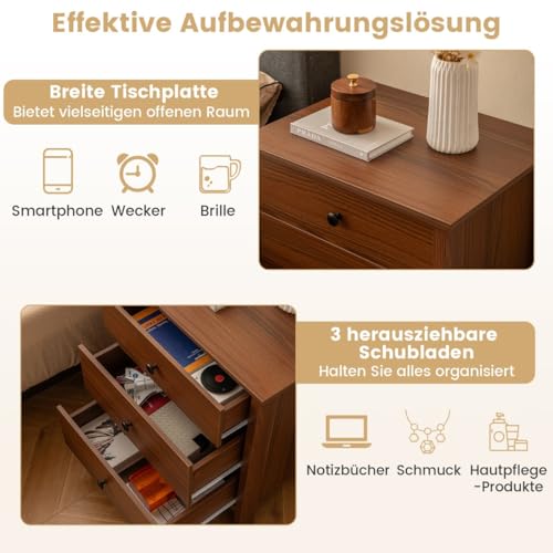 HaoChrymec Nachttisch mit 3 Schubladen, Nachtschrank für Boxspringbett, Kommode mit Schubladen, Side Table für Schlafzimmer, Walnuss, 56 x 45 x 66 cm HaoChrymec Nachttisch mit 3 Schubladen, Nachtschrank für Boxspringbett, Kommode mit Schubladen, Side Table für Schlafzimmer, Walnuss, 56 x 45 x 66 cm von HaoChrymec