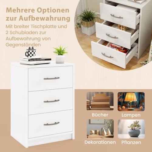 HaoChrymec Nachttisch mit 3 Schubladen, Nachtschrank für Boxspringbett, Kommode mit Schubladen, Side Table für Schlafzimmer, Weiß, 38,5 x 28 x 54 cm HaoChrymec Nachttisch mit 3 Schubladen, Nachtschrank für Boxspringbett, Kommode mit Schubladen, Side Table für Schlafzimmer, Weiß, 38,5 x 28 x 54 cm von HaoChrymec