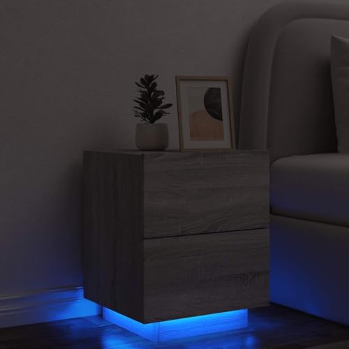 HaoChrymec Nachttisch mit LED-Leuchten, RGB-Beleuchtung, 2 Schubladen, Holzwerkstoff, Beistelltisch Schlafzimmer für modernes Design, Grau Sonoma, 45x40x55 cm HaoChrymec Nachttisch mit LED-Leuchten, RGB-Beleuchtung, 2 Schubladen, Holzwerkstoff, Beistelltisch Schlafzimmer für modernes Design, Grau Sonoma, 45x40x55 cm von HaoChrymec