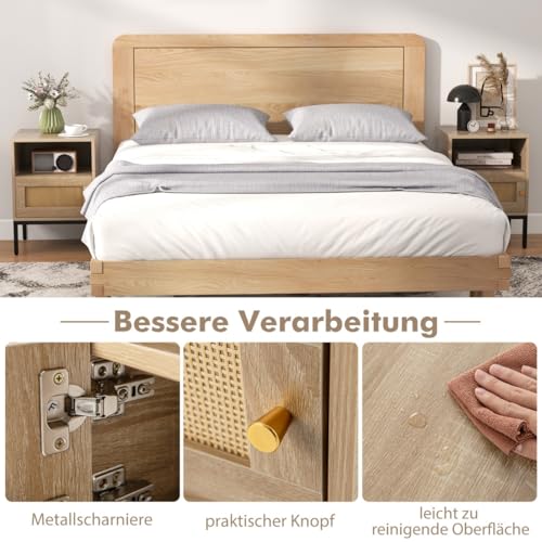 HaoChrymec Nachttisch mit Rattan Design und Schublade, Beistelltisch mit Offenem Regal, Mid-Century Stil für Schlafzimmer und Wohnzimmer, Natur, 40 x 40 x 57 cm HaoChrymec Nachttisch mit Rattan Design und Schublade, Beistelltisch mit Offenem Regal, Mid-Century Stil für Schlafzimmer und Wohnzimmer, Natur, 40 x 40 x 57 cm von HaoChrymec