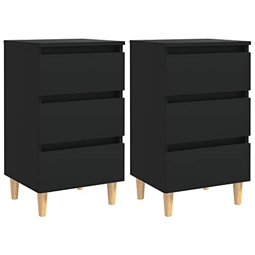 HaoChrymec Nachttische mit Massivholz-Beinen, Holzwerkstoff, Skandinavisches Design, 3 Schubladen, Kommode mit Stauraum, Kleiner Beistelltisch für Schlafzimmer und Wohnzimmer, Schwarz, 40x35x69 cm von HaoChrymec