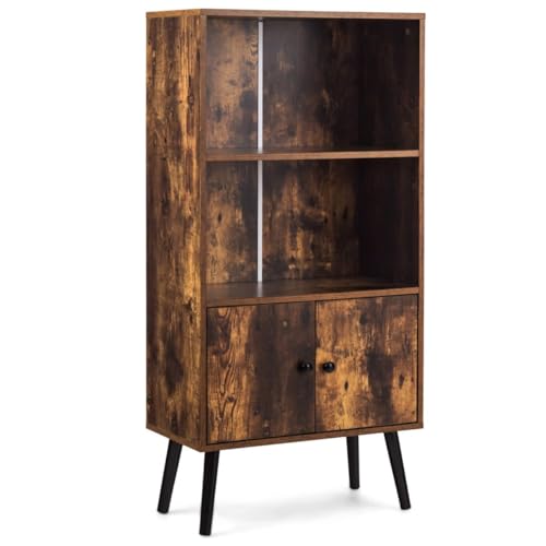 HaoChrymec Nostalgie Bücherregal mit 3 Regalbrettern & 2 Türen, Solide Holzbeine, für Wohnzimmer und Büro, Braun, 60 x 30 x 120 cm von HaoChrymec