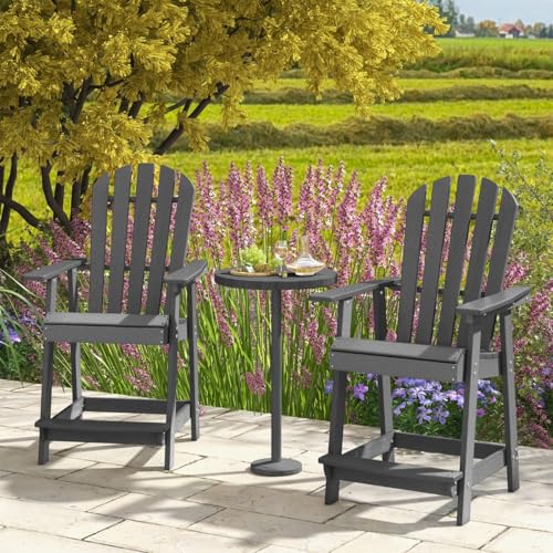 HaoChrymec Outdoor Barhocker mit Armlehne & Fußstütze, HDPE-Patiostuhl für den Außenbereich, Wetterfester Pub-Hocker, Grau, 70 x 85 x 119 cm von HaoChrymec