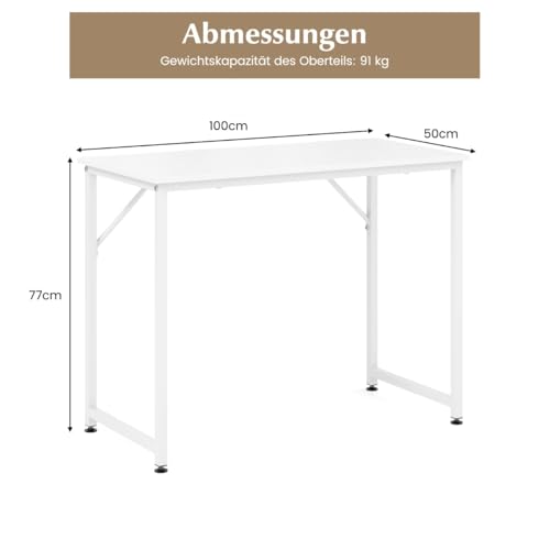 HaoChrymec PC-Tisch mit Verstellbaren Fußpolstern, Kompakter Computertisch Schreibtisch, Ideal für Heimbüros und Schlafsäle, Stabiler Metallrahmen, Weiß, 100 x 50 x 77 cm HaoChrymec PC-Tisch mit Verstellbaren Fußpolstern, Kompakter Computertisch Schreibtisch, Ideal für Heimbüros und Schlafsäle, Stabiler Metallrahmen, Weiß, 100 x 50 x 77 cm von HaoChrymec