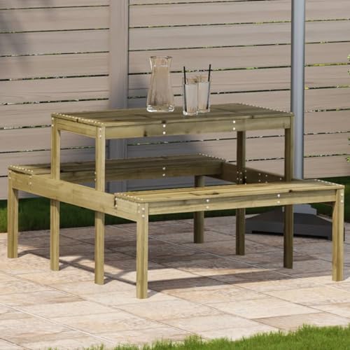 HaoChrymec Picknicktisch 110 x 134 x 75 cm mit Kesseldruckimprägniertem Kiefernholz, Robuste Tischplatte, Latten-Design, Wetterfest, Beistelltisch Garten, Balkon Tisch, Outdoor-Möbel von HaoChrymec