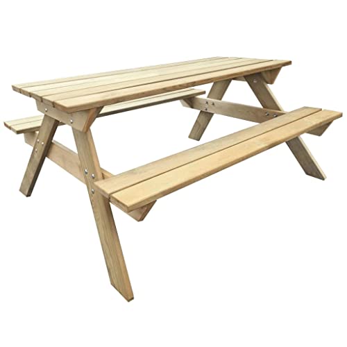 HaoChrymec Picknicktisch aus Kiefernholz, grün imprägniert, Wetterfest, 2 Bänke, Einfacher Aufbau, Gartentisch für Terrasse, Balkon Tisch, 150 x 135 x 71.5 cm von HaoChrymec
