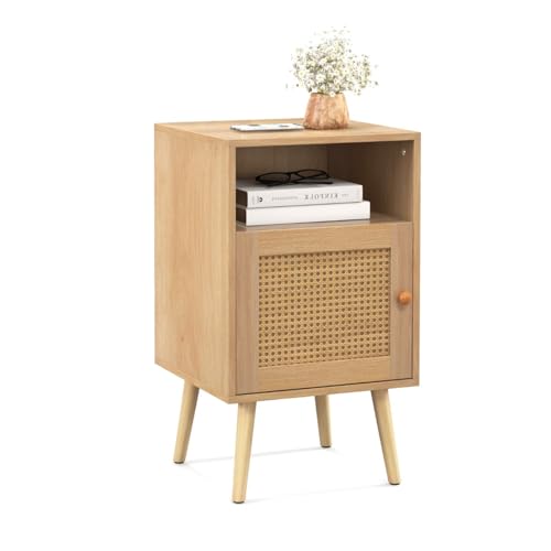 HaoChrymec Rattan Nachttisch mit Stauraum, Offenem Regal & Tür, Bauernhausstil Beistelltisch, Kommode mit Schubladen für Schlafzimmer, Side Table Bedroom, Natur, 40 x 39 x 70 cm HaoChrymec Rattan Nachttisch mit Stauraum, Offenem Regal & Tür, Bauernhausstil Beistelltisch, Kommode mit Schubladen für Schlafzimmer, Side Table Bedroom, Natur, 40 x 39 x 70 cm von HaoChrymec