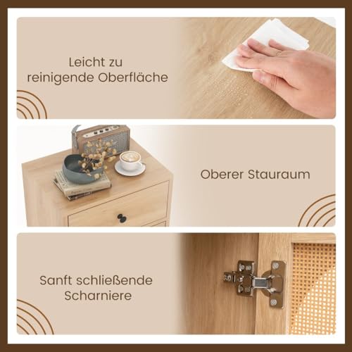 HaoChrymec Rattanschrank mit Tür und Schublade, Boho Beistelltisch mit verstellbarem Regal, Kommode mit Schubladen für Schlafzimmer und Badezimmer, Natur, 40 x 30 x 91 cm HaoChrymec Rattanschrank mit Tür und Schublade, Boho Beistelltisch mit verstellbarem Regal, Kommode mit Schubladen für Schlafzimmer und Badezimmer, Natur, 40 x 30 x 91 cm von HaoChrymec