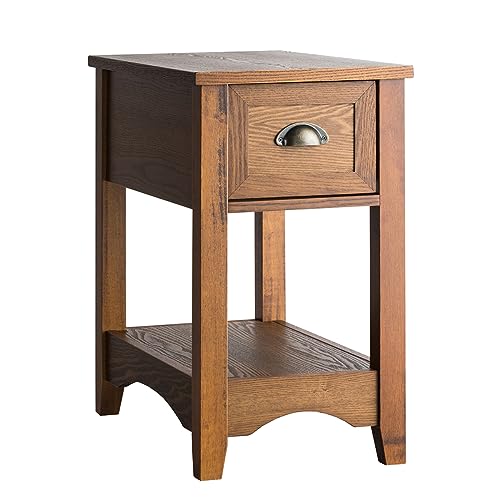 HaoChrymec Retro Beistelltisch mit Schublade und Ablage, Gummiholzbeine, Side Table Bedroom, Kommode mit Schubladen, Sofa Tisch, Gelbbraun, 56 x 33 x 58.5 cm von HaoChrymec