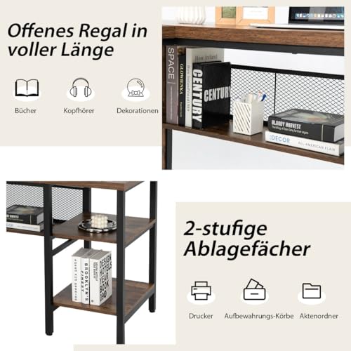 HaoChrymec Schreibtisch L-Form Eckschreibtisch mit Regal in voller Länge und 2-stufige Seitenregale, Gaming Schreibtisch für Büro und Jugendzimmer, Rustikal Braun, 150 x 140 x 75 cm HaoChrymec Schreibtisch L-Form Eckschreibtisch mit Regal in voller Länge und 2-stufige Seitenregale, Gaming Schreibtisch für Büro und Jugendzimmer, Rustikal Braun, 150 x 140 x 75 cm von HaoChrymec