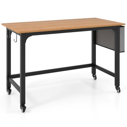 HaoChrymec Schreibtisch Mit Rollen, Computertisch Mit Abnehmbarer Stofftasche Und Kopfhörerhaken, 120 x 60 x 75 cm, Holz, Für Home Office, Schlafzimmer, Jugendzimmer von HaoChrymec