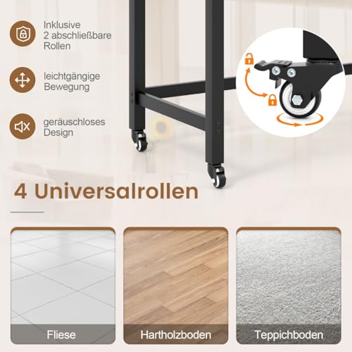 HaoChrymec Schreibtisch Mit Rollen, Computertisch Mit Abnehmbarer Stofftasche Und Kopfhörerhaken, 120 x 60 x 75 cm, Schwarz, Für Home Office, Gaming, Jugendzimmer von HaoChrymec