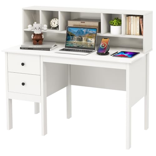 HaoChrymec Schreibtisch mit 2 Schubladen und 5 Fächern, Computertisch mit Stauraum, PC Schreibtischs für Gaming, Weiß, 120 x 60 x 110 cm HaoChrymec Schreibtisch mit 2 Schubladen und 5 Fächern, Computertisch mit Stauraum, PC Schreibtischs für Gaming, Weiß, 120 x 60 x 110 cm von HaoChrymec