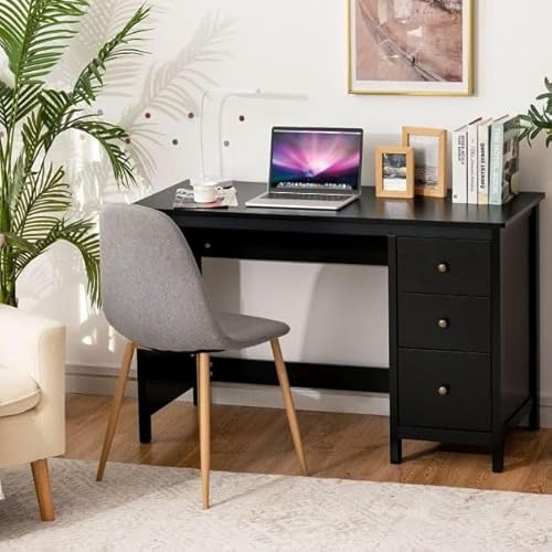 HaoChrymec Schreibtisch mit 3 Schubladen und Anti-Kipp-Vorrichtung, Computertisch mit Stauraum, Tisch mit Schubladen für PC, Gaming und Büro, Schwarz, 120 x 50 x 75 cm von HaoChrymec