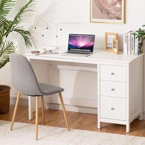 HaoChrymec Schreibtisch mit 3 Schubladen und Anti-Kipp-Vorrichtung, Computertisch mit Stauraum, Tisch mit Schubladen für PC, Gaming und Büro, Weiß, 120 x 50 x 75 cm von HaoChrymec