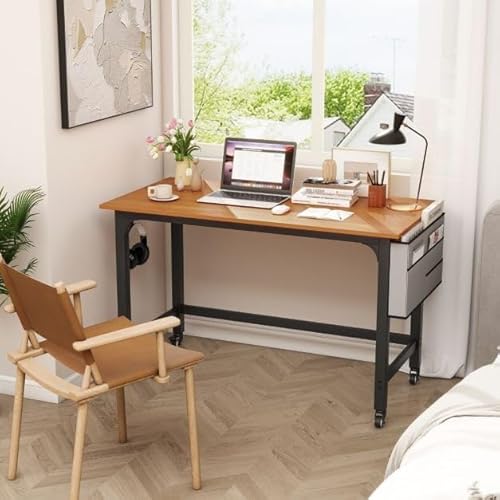 HaoChrymec Schreibtisch mit Rollen, Computertisch mit Abnehmbarer Stofftasche und Kopfhörerhaken, Für Home Office und Gaming, 120 x 60 x 75 cm, Natur von HaoChrymec