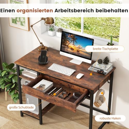 HaoChrymec Schreibtisch mit Schubladen und Verstellbarem Regal, PC Schreibtischs mit Stauraum, Rustikales Braun, Für Büro und Gaming, 100 x 50 x 76 cm HaoChrymec Schreibtisch mit Schubladen und Verstellbarem Regal, PC Schreibtischs mit Stauraum, Rustikales Braun, Für Büro und Gaming, 100 x 50 x 76 cm von HaoChrymec