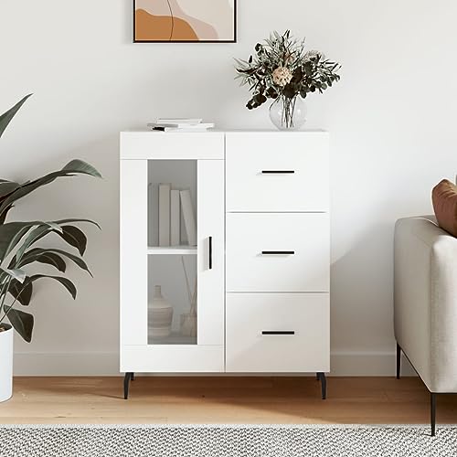 HaoChrymec Sideboard mit Holzwerkstoff, Robustes Design, Stauraumschrank mit Glastür, Schubladen, Wohnzimmermöbel, Weiß, 69.5 x 34 x 90 cm HaoChrymec Sideboard mit Holzwerkstoff, Robustes Design, Stauraumschrank mit Glastür, Schubladen, Wohnzimmermöbel, Weiß, 69.5 x 34 x 90 cm von HaoChrymec