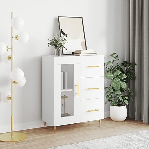 HaoChrymec Sideboard mit Holzwerkstoff und Metall, 3 Schubladen, Glastür, Stauraum, Wohnzimmer, Weiß, 69.5 x 34 x 90 cm HaoChrymec Sideboard mit Holzwerkstoff und Metall, 3 Schubladen, Glastür, Stauraum, Wohnzimmer, Weiß, 69.5 x 34 x 90 cm von HaoChrymec