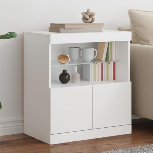 HaoChrymec Sideboard mit LED-Beleuchtung, Holzwerkstoff und Glas, RGB Farbwechsel, Stauraum Schrank, Wohnzimmermöbel, Weiß, 60 x 37 x 67 cm HaoChrymec Sideboard mit LED-Beleuchtung, Holzwerkstoff und Glas, RGB Farbwechsel, Stauraum Schrank, Wohnzimmermöbel, Weiß, 60 x 37 x 67 cm von HaoChrymec