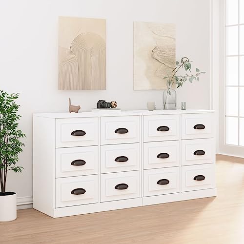HaoChrymec Sideboards 2er Set mit Holzwerkstoff, Hochglanz Oberfläche, Stauraumschränke, Wohnzimmermöbel, Aufbewahrungsschrank, Weiß, je 70 x 35.5 x 67.5 cm - von HaoChrymec