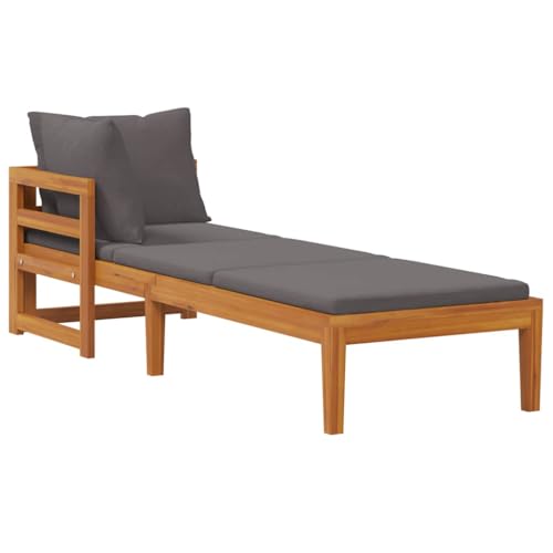 HaoChrymec Sonnenliege mit 1 Armlehne aus Massivholz Akazie, Komfortable Gartenliege mit Polstern, Balkon Sofa, Outdoor Stuhl, Dunkelgrau, 202 x 66 x 60 cm von HaoChrymec