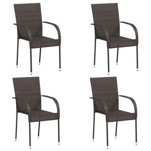 HaoChrymec Stapelbare Gartenstühle 4 STK. aus PE-Rattan mit pulverbeschichtetem Stahlrahmen, Praktisch und Platzsparend, Ideal für Garten und Balkon, Braun, 55.5 x 53.5 x 95 cm von HaoChrymec