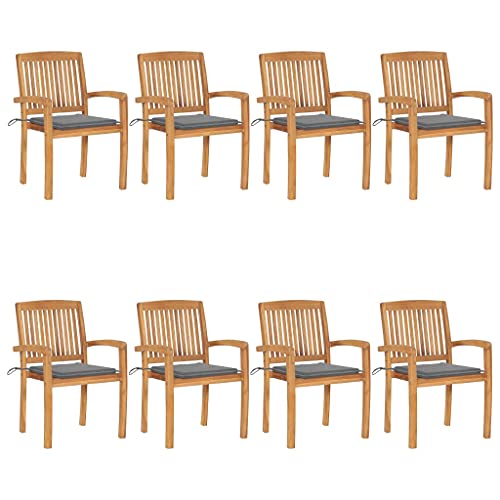 HaoChrymec Stapelbare Gartenstühle mit Kissen 8 STK. aus Massivholz Teak, Witterungsbeständig, Komfortabel, Gartenmöbel Set, Balkon Stuhl, Relaxsessel Garten, Grau, 60 x 57.5 x 90 cm HaoChrymec Stapelbare Gartenstühle mit Kissen 8 STK. aus Massivholz Teak, Witterungsbeständig, Komfortabel, Gartenmöbel Set, Balkon Stuhl, Relaxsessel Garten, Grau, 60 x 57.5 x 90 cm von HaoChrymec