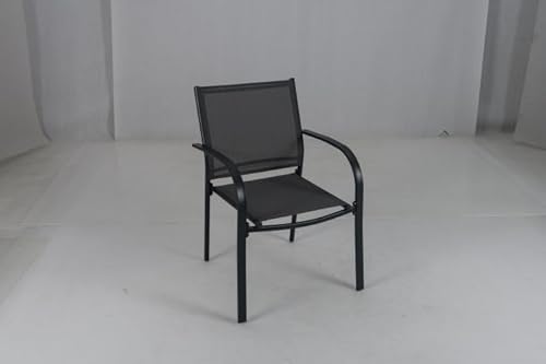 HaoChrymec Stapelstühle Garten mit Metallrahmen, Atmungsaktivem Stoff und Armlehnen, 2er Set Terrassenstühle, Balkonstuhl Klappbar, Outdoor Stuhl für Garten und Terrasse, Grau, 61 x 58 x 85 cm von HaoChrymec