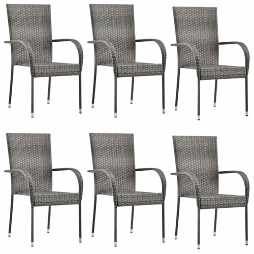 HaoChrymec Stapelstuhl Garten 6 STK. mit PE-Rattan und Stahlgestell, Stapelbar für einfache Aufbewahrung, Gartenmöbel Set, Relaxsessel Garten, Balkon Stuhl, Grau, 55.5 x 53.5 x 95 cm HaoChrymec Stapelstuhl Garten 6 STK. mit PE-Rattan und Stahlgestell, Stapelbar für einfache Aufbewahrung, Gartenmöbel Set, Relaxsessel Garten, Balkon Stuhl, Grau, 55.5 x 53.5 x 95 cm von HaoChrymec