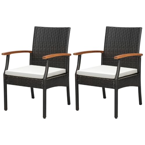 HaoChrymec Terrassen-Korbstühle im 2er-Set aus PE-Rattan mit weichem Kissen, Ergonomisches Design, Verstellbare Fußpolster, Outdoor Stuhl für Balkon, Garten, Terrasse, Cremeweiß, 61 x 57 x 89 cm von HaoChrymec